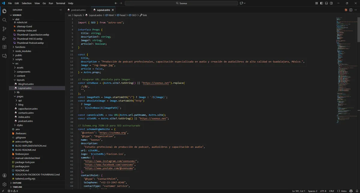 Código Astro limpio y optimizado en Visual Studio Code